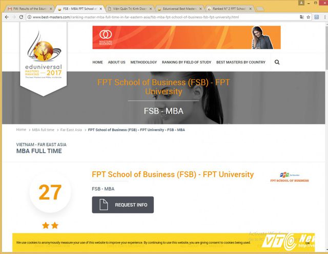 Viện Quản trị kinh doanh FSB lọt Top 30 chương trình MBA khu vực Đông Á